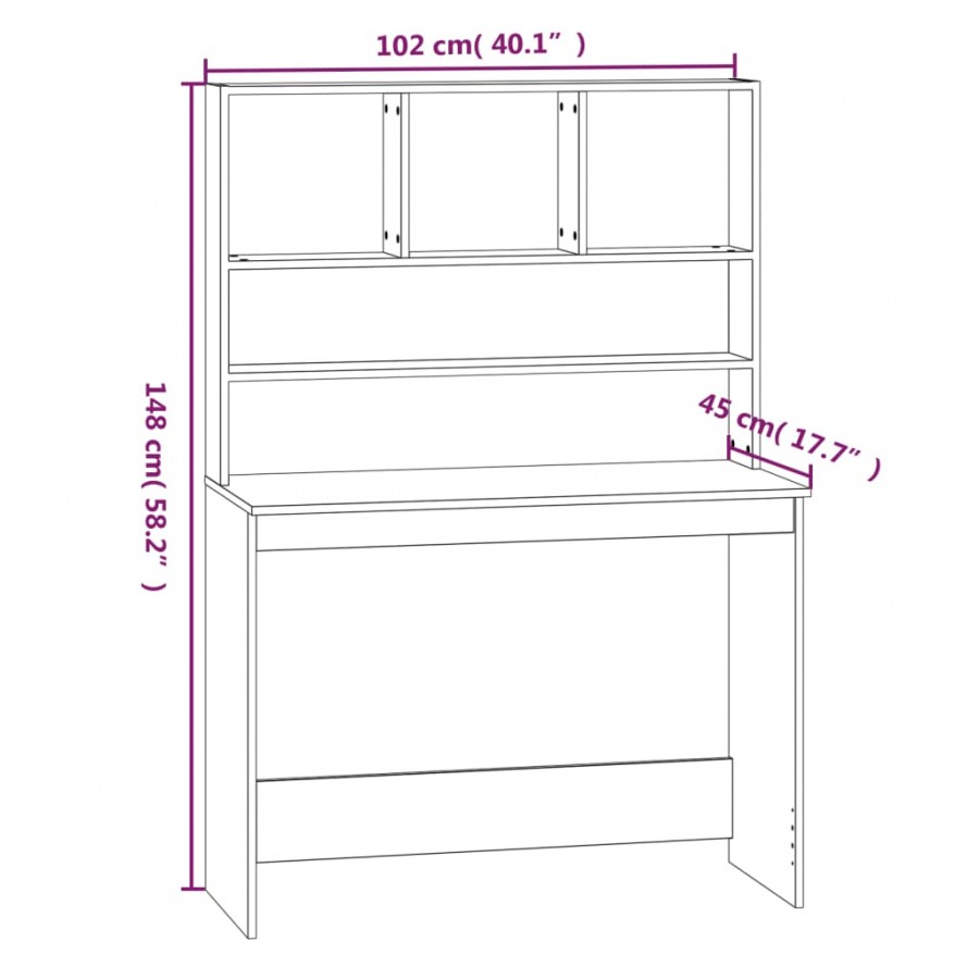 Bureau avec étagères Blanc 102x45x148 cm 