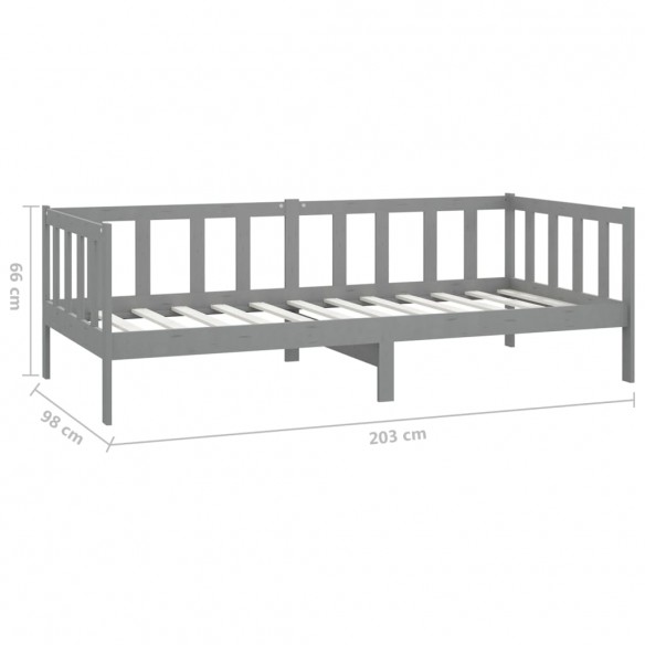 Lit de repos avec matelas 90x200 cm Gris Bois de pin massif