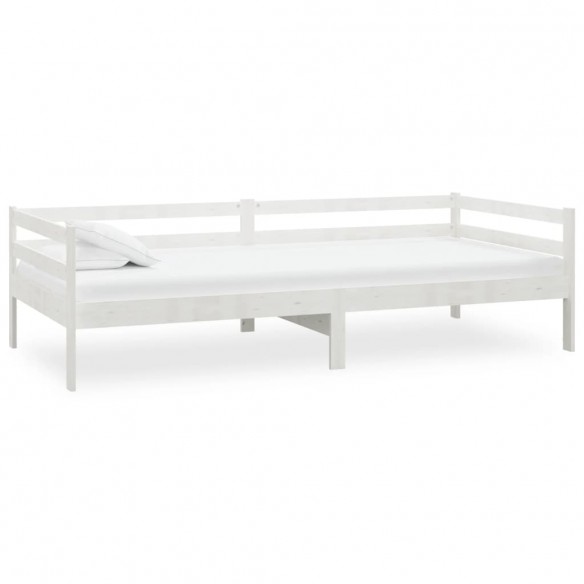 Lit de repos avec matelas 90x200 cm Blanc Bois de pin massif