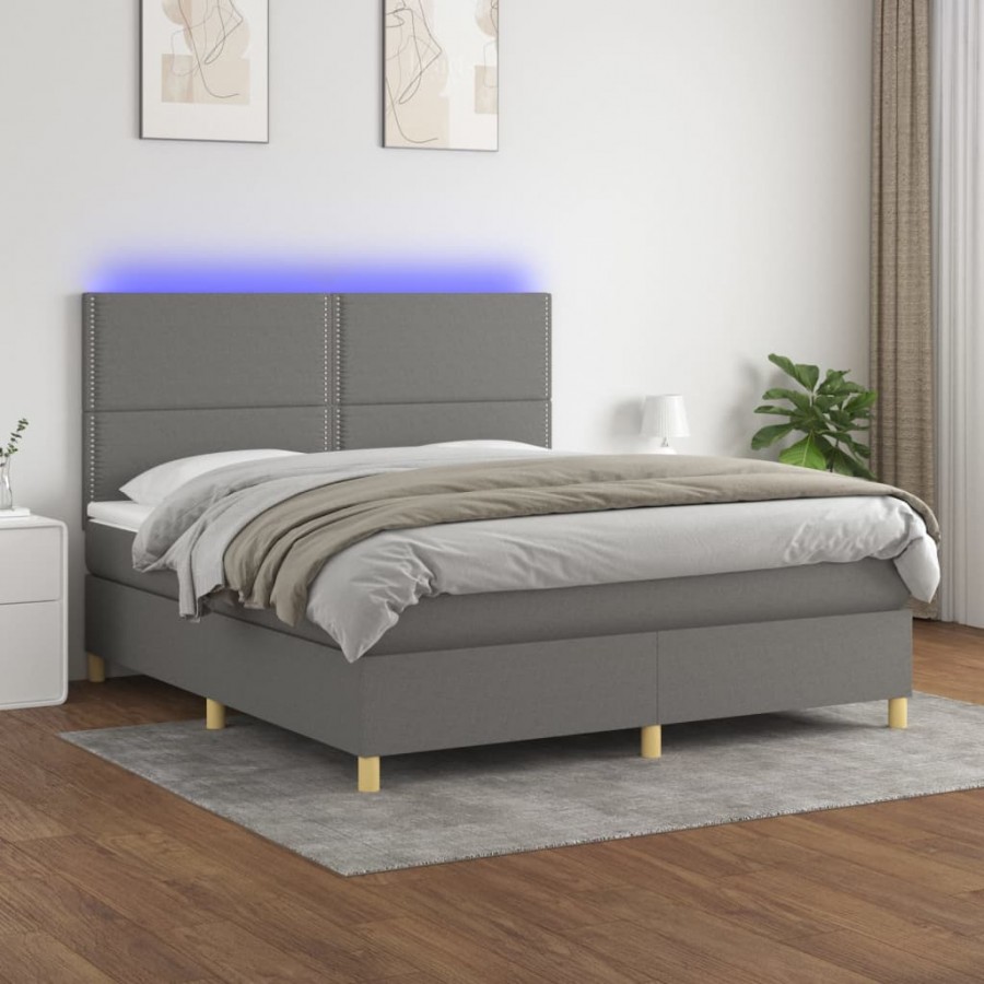 Cadre de lit et matelas et LED Gris foncé 160x200 cm