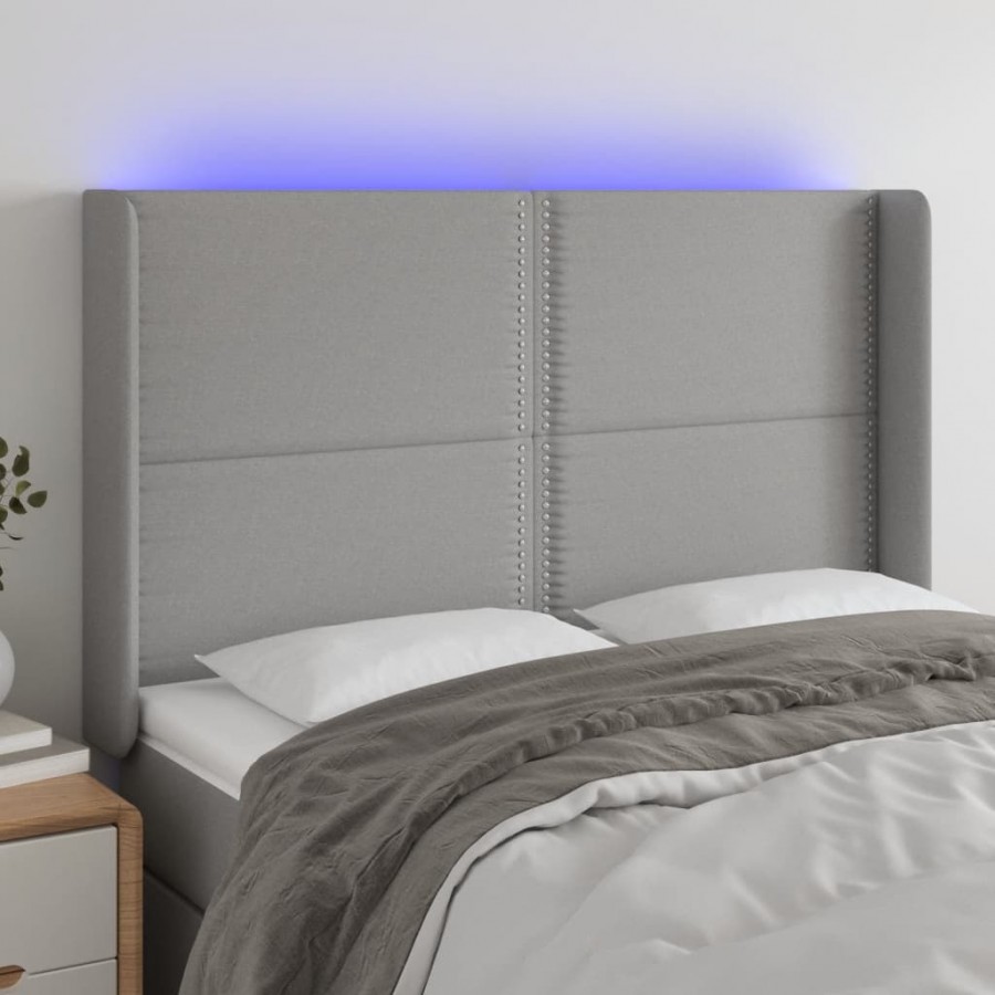 Tête de lit à LED Gris clair 147x16x118/128 cm Tissu