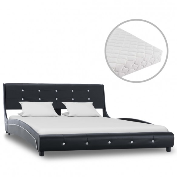 Lit avec matelas Noir Similicuir 140 x 200 cm