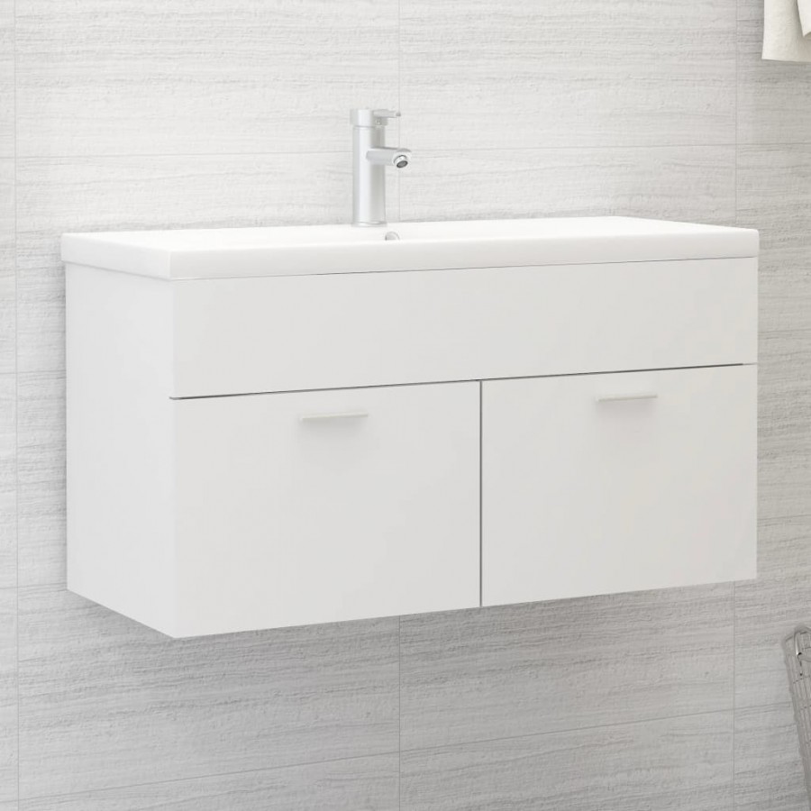 Armoire d'évier avec lavabo intégré Blanc Aggloméré