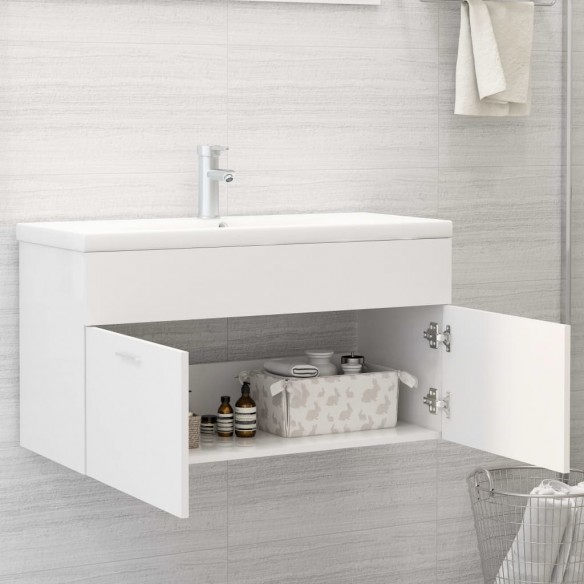 Armoire d'évier avec lavabo intégré Blanc Aggloméré