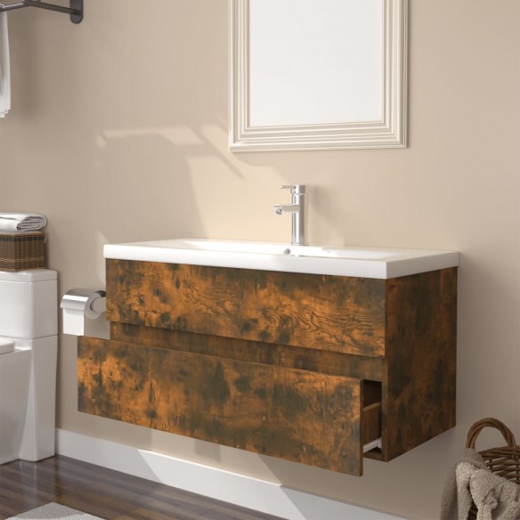 Meuble lavabo avec bassin intégré Chêne fumé Bois d'ingénierie