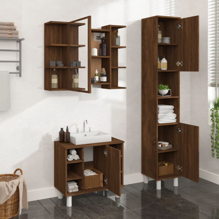 Ensemble d'armoires de salle de bain 3 pcs chêne marron