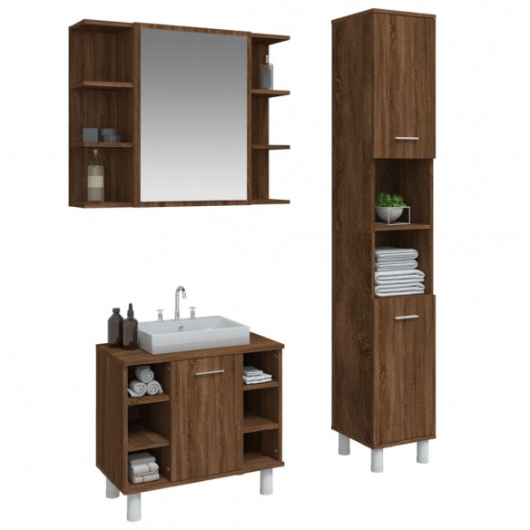 Ensemble d'armoires de salle de bain 3 pcs chêne marron