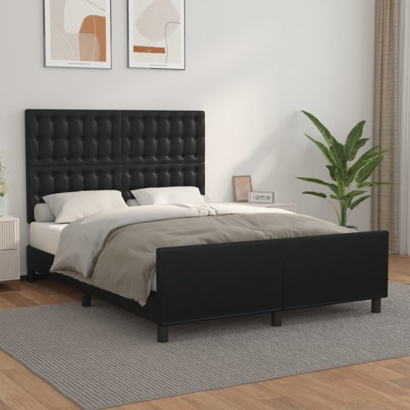 Cadre de lit avec tête de lit Noir 140x200 cm Similicuir