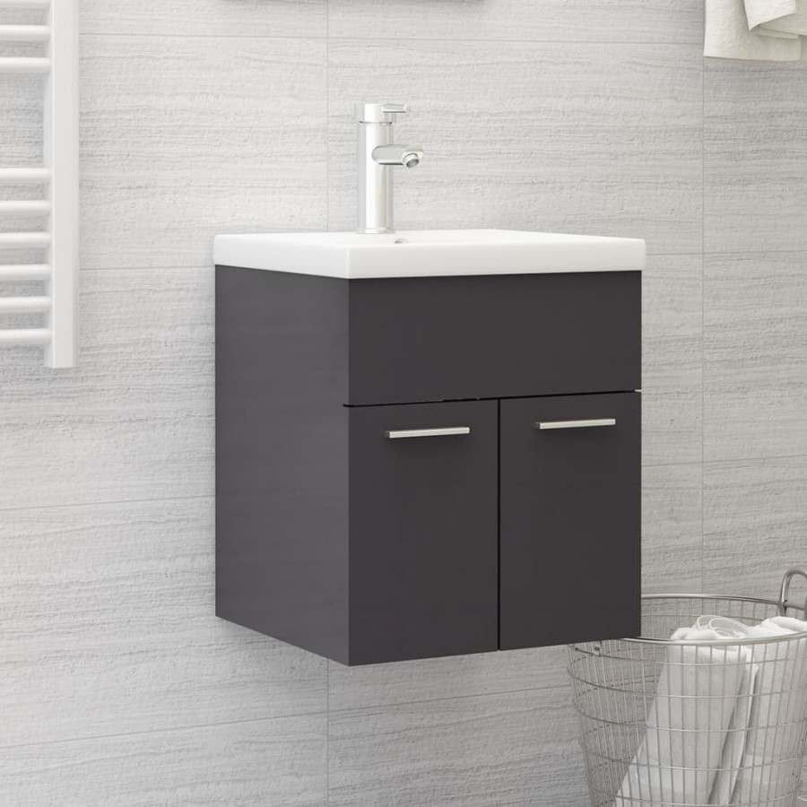 Armoire d'évier avec lavabo intégré Gris brillant Aggloméré