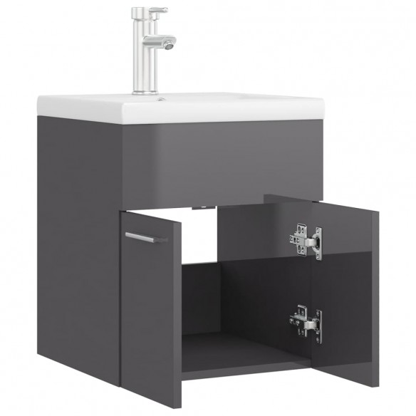 Armoire d'évier avec lavabo intégré Gris brillant Aggloméré