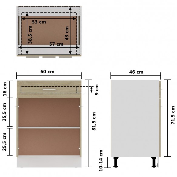 Armoire de plancher tiroir Chêne sonoma 60x46x81,5 cm Aggloméré