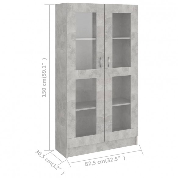 Armoire à vitrine Gris béton 82,5x30,5x150 cm Aggloméré