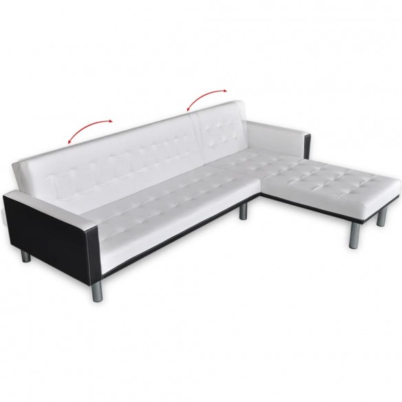 Canapé-lit d'angle Cuir synthétique Blanc