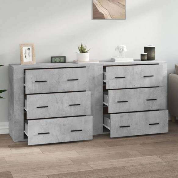 Buffets 2 pcs gris béton bois d'ingénierie