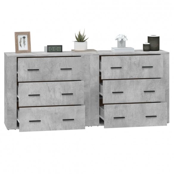 Buffets 2 pcs gris béton bois d'ingénierie