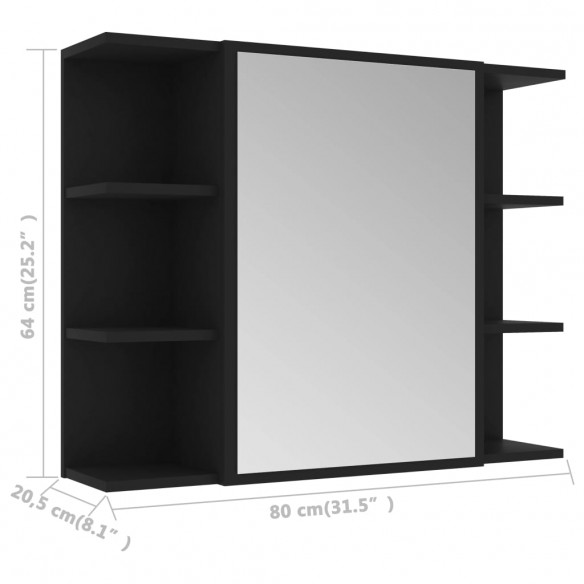 Armoire à miroir de salle de bain Noir 80x20,5x64 cm Aggloméré