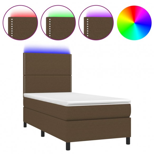 Cadre de lit et matelas et LED Marron foncé 90x190cm