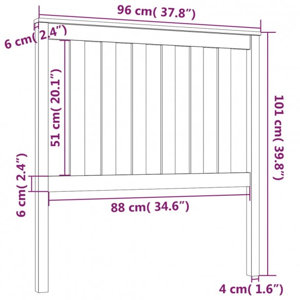 Tête de lit Blanc 96x6x101 cm Bois massif de pin