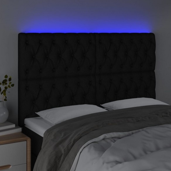 Tête de lit à LED Noir 144x7x118/128 cm Tissu