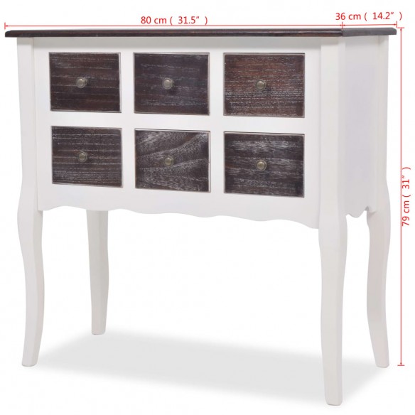 Armoire de console 6 tiroirs Marron et blanc Bois