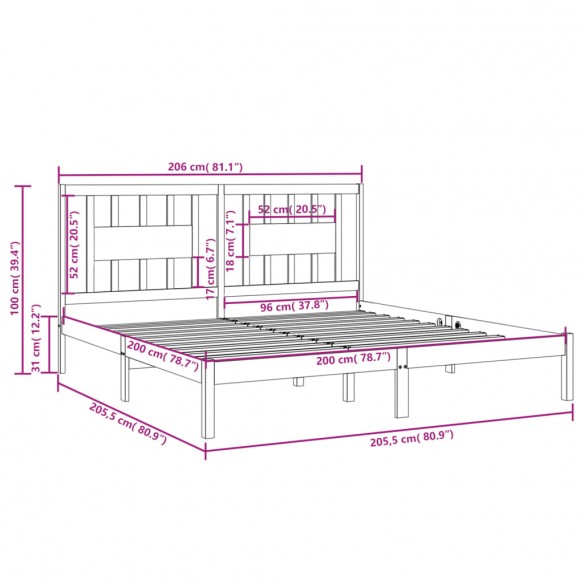 Cadre de lit Gris Bois de pin massif 200x200 cm