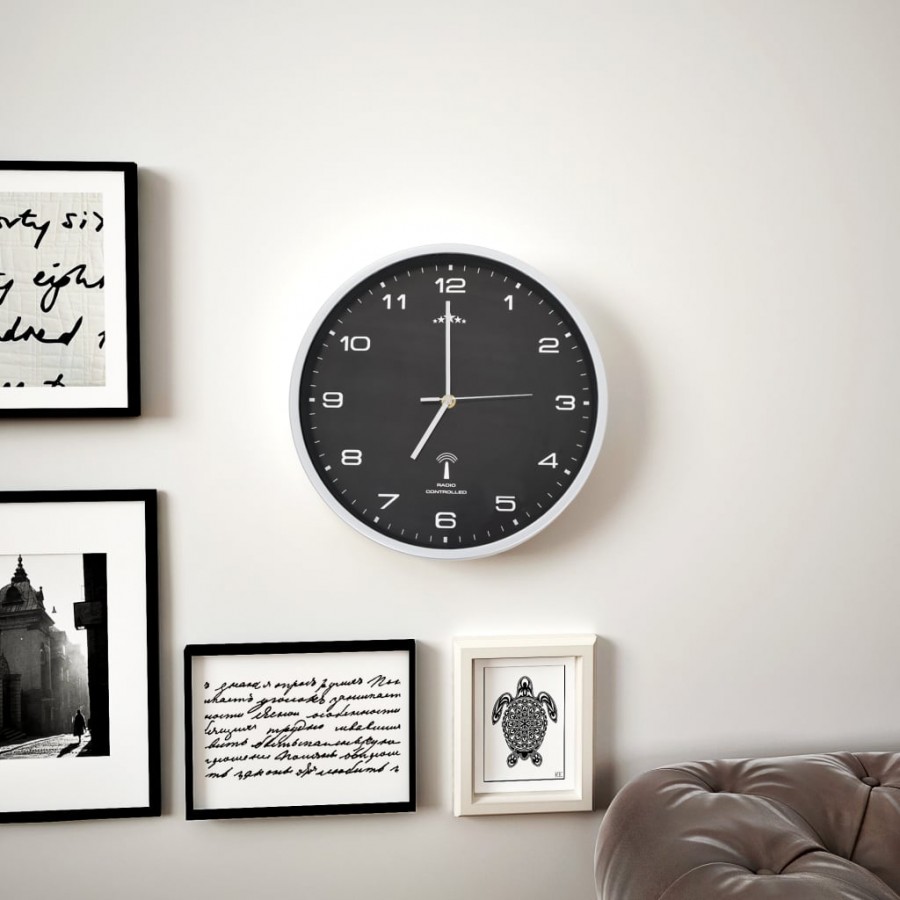 Horloge murale radioguidée avec mouvement à quartz 31 cm Noir Horloge murale radioguidée avec mouvement à quartz 31 cm Noir