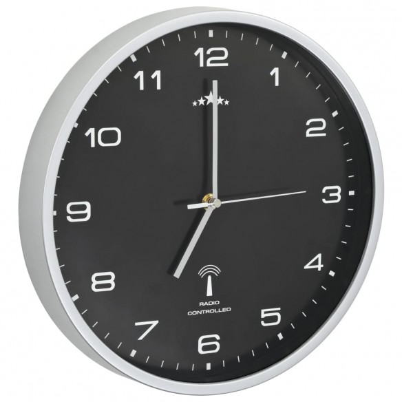 Horloge murale radioguidée avec mouvement à quartz 31 cm Noir