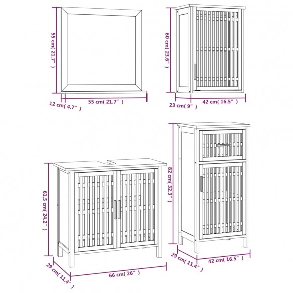 Ensemble de meubles de salle de bain 4 pcs Bois massif de noyer