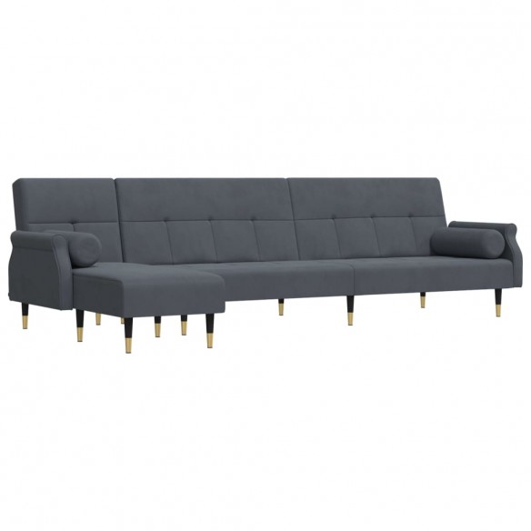 Canapé-lit en forme de L gris 271x140x70 cm velours