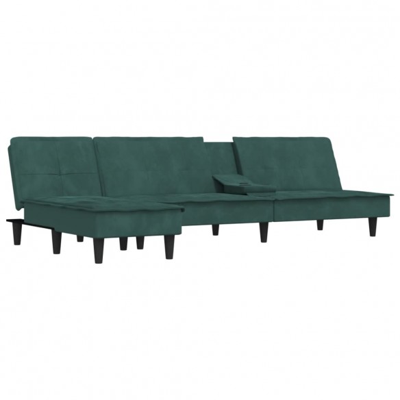 Canapé-lit en forme de L vert foncé 255x140x70 cm velours