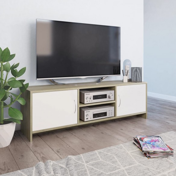 Meuble TV Blanc et chêne sonoma 120 x 30 x 37,5 cm Aggloméré