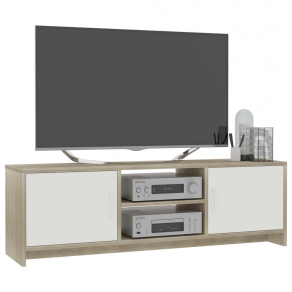Meuble TV Blanc et chêne sonoma 120 x 30 x 37,5 cm Aggloméré