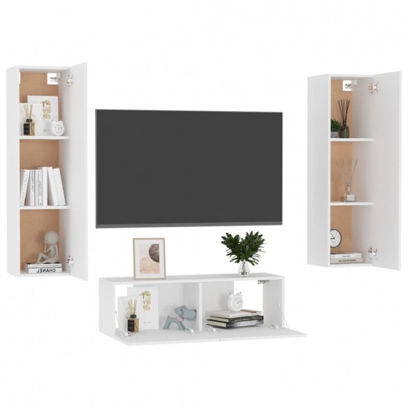 Ensemble de meubles TV 3 pcs Blanc Aggloméré