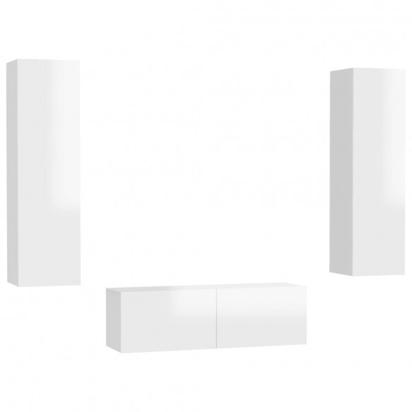 Ensemble de meubles TV 3 pcs Blanc brillant Aggloméré