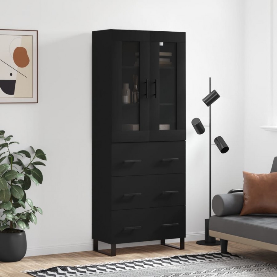 Buffet haut Noir 69,5x34x180 cm Bois d'ingénierie