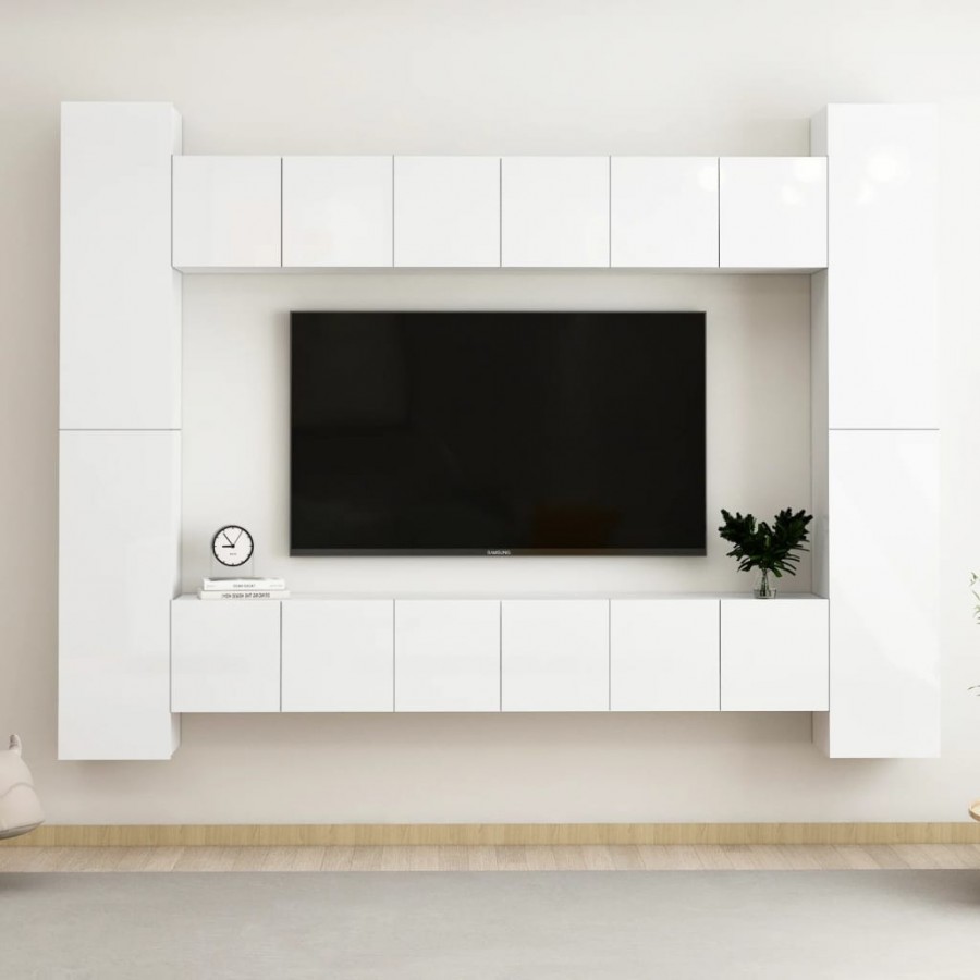 Ensemble de meubles TV 10 pcs Blanc brillant Aggloméré