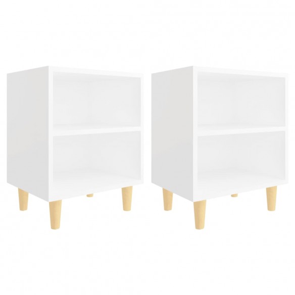 Tables de chevet avec pieds en bois 2 pcs Blanc 40x30x50 cm