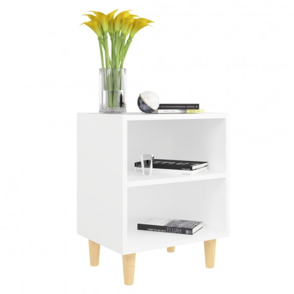 Tables de chevet avec pieds en bois 2 pcs Blanc 40x30x50 cm