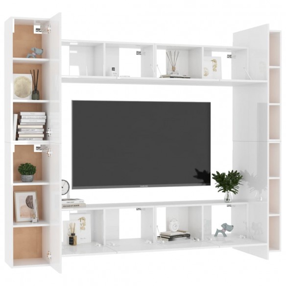 Ensemble de meubles TV 8 pcs Blanc brillant Aggloméré