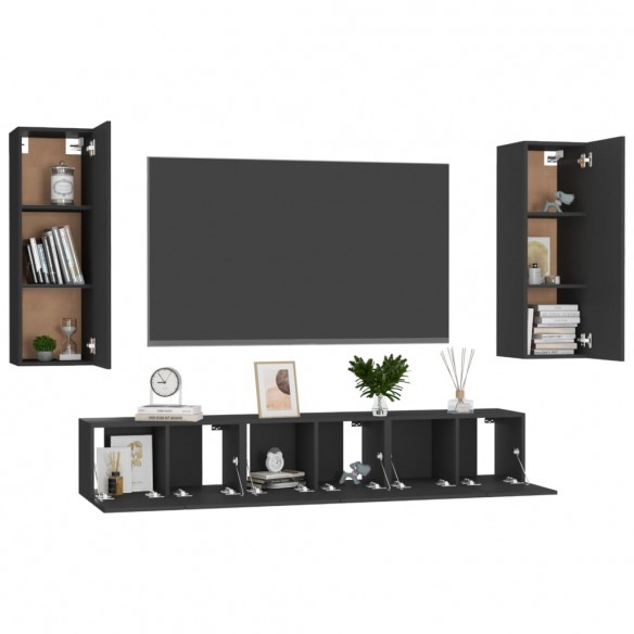 Ensemble de meubles TV 5 pcs Noir Aggloméré