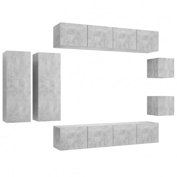 Ensemble de meuble TV 8 pcs Gris béton Aggloméré