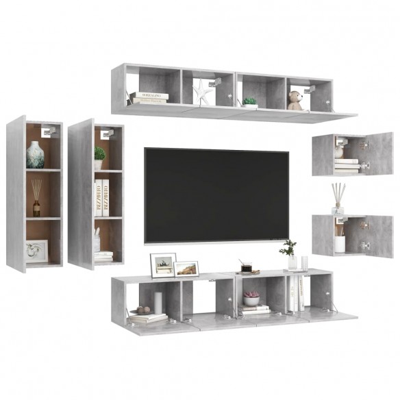 Ensemble de meuble TV 8 pcs Gris béton Aggloméré