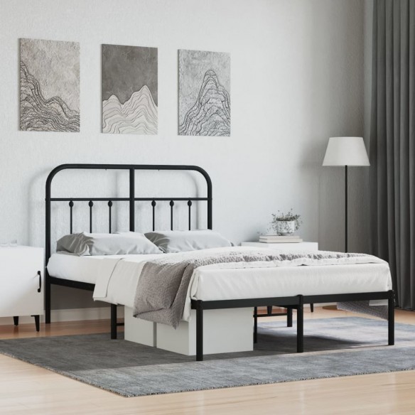 Cadre de lit métal avec tête de lit noir 120x190 cm