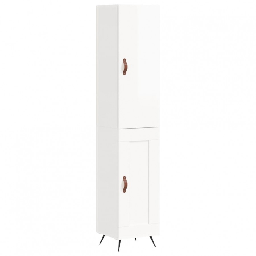 Buffet haut Blanc brillant 34,5x34x180 cm Bois d'ingénierie