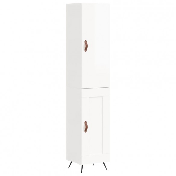 Buffet haut Blanc brillant 34,5x34x180 cm Bois d'ingénierie