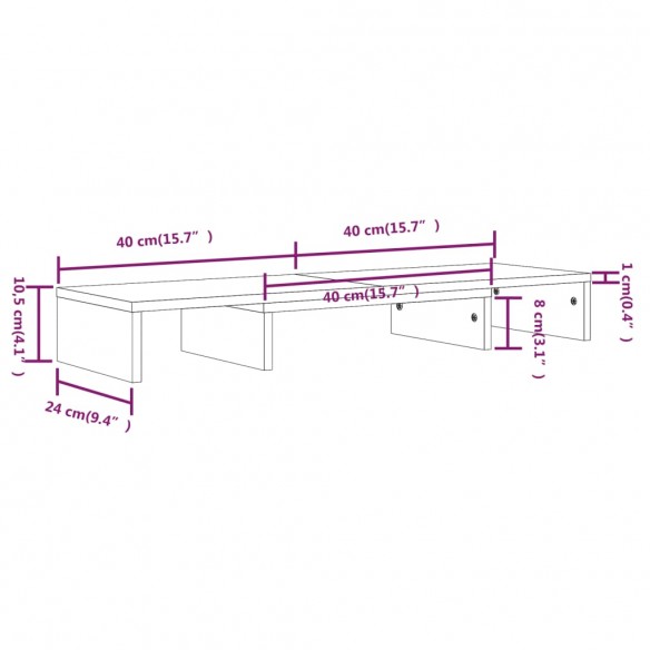 Support de moniteur Noir 80x24x10,5 cm Bois de pin solide