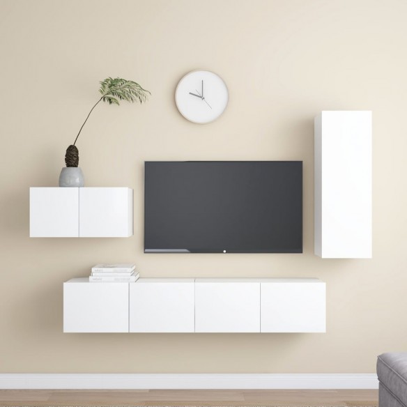 Ensemble de meuble TV 4 pcs Blanc Aggloméré