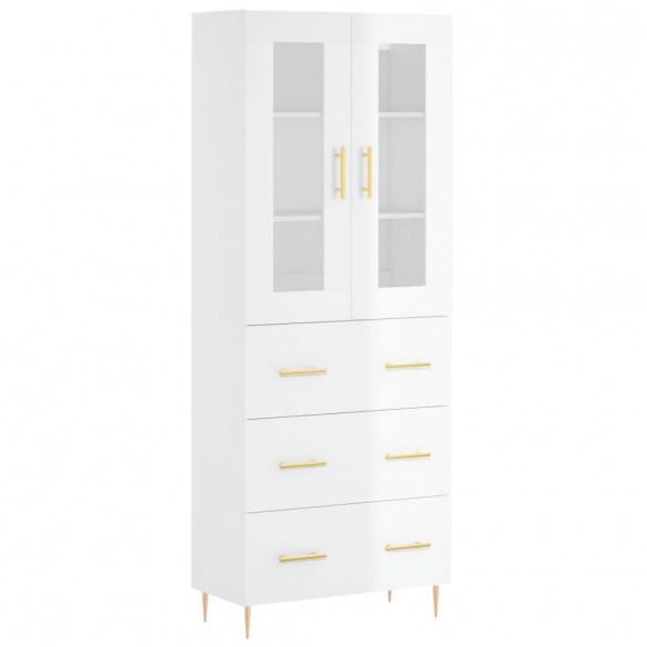 Buffet haut Blanc brillant 69,5x34x180 cm Bois d'ingénierie