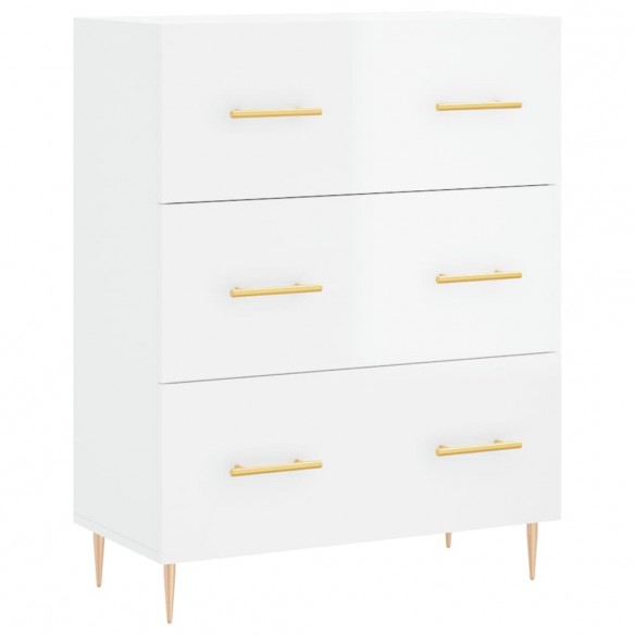 Buffet haut Blanc brillant 69,5x34x180 cm Bois d'ingénierie