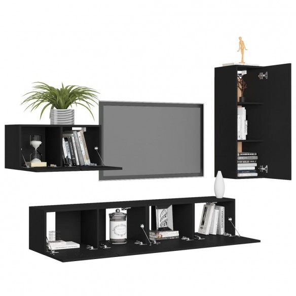 Ensemble de meuble TV 4 pcs Noir Aggloméré